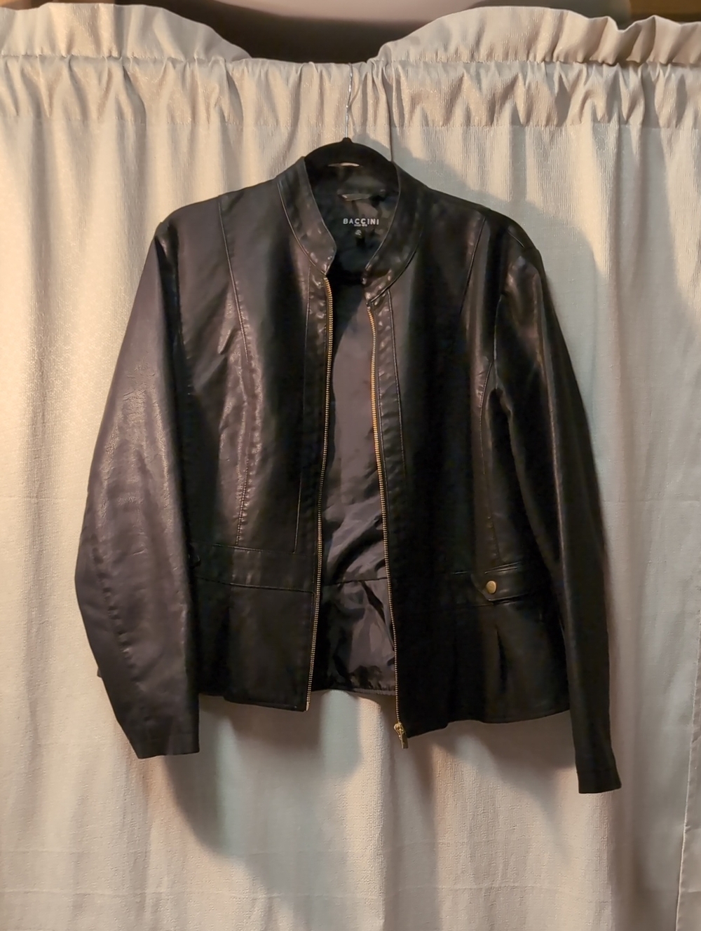 Baccini | Faux Leather Peplum Zip Jacket with Gold Hardware